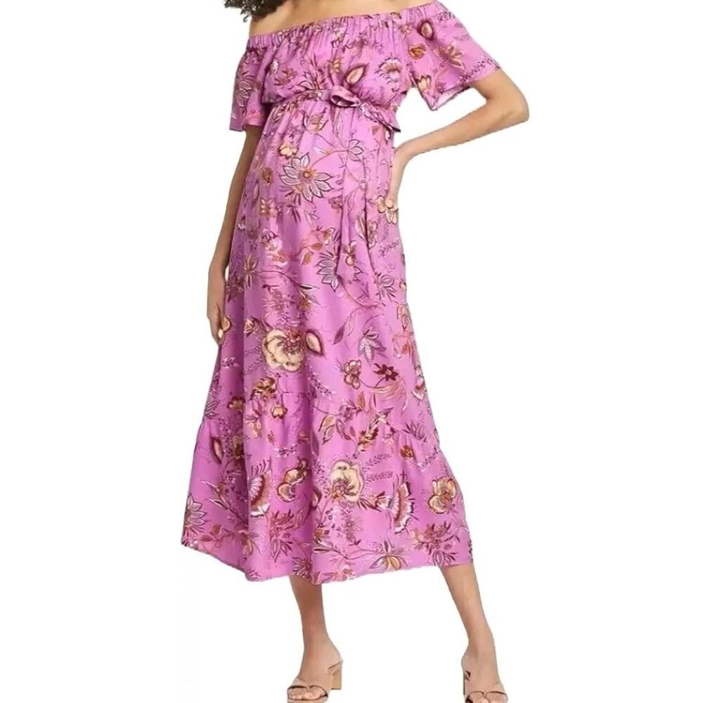 Isabel Maternity Off Shoulder Floral Tiered Maxi Dress Womens XXL Spring Shower